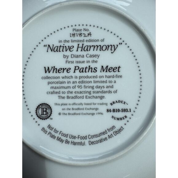 Where Paths Meet Bradford Exchange Native Harmony By Diana Casey 1996 Plate - Picture 2 of 8